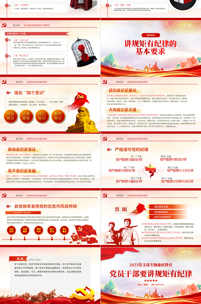 2024规矩纪律意识PPT党政风经典党员干部要讲规矩有纪律理论微党课课件