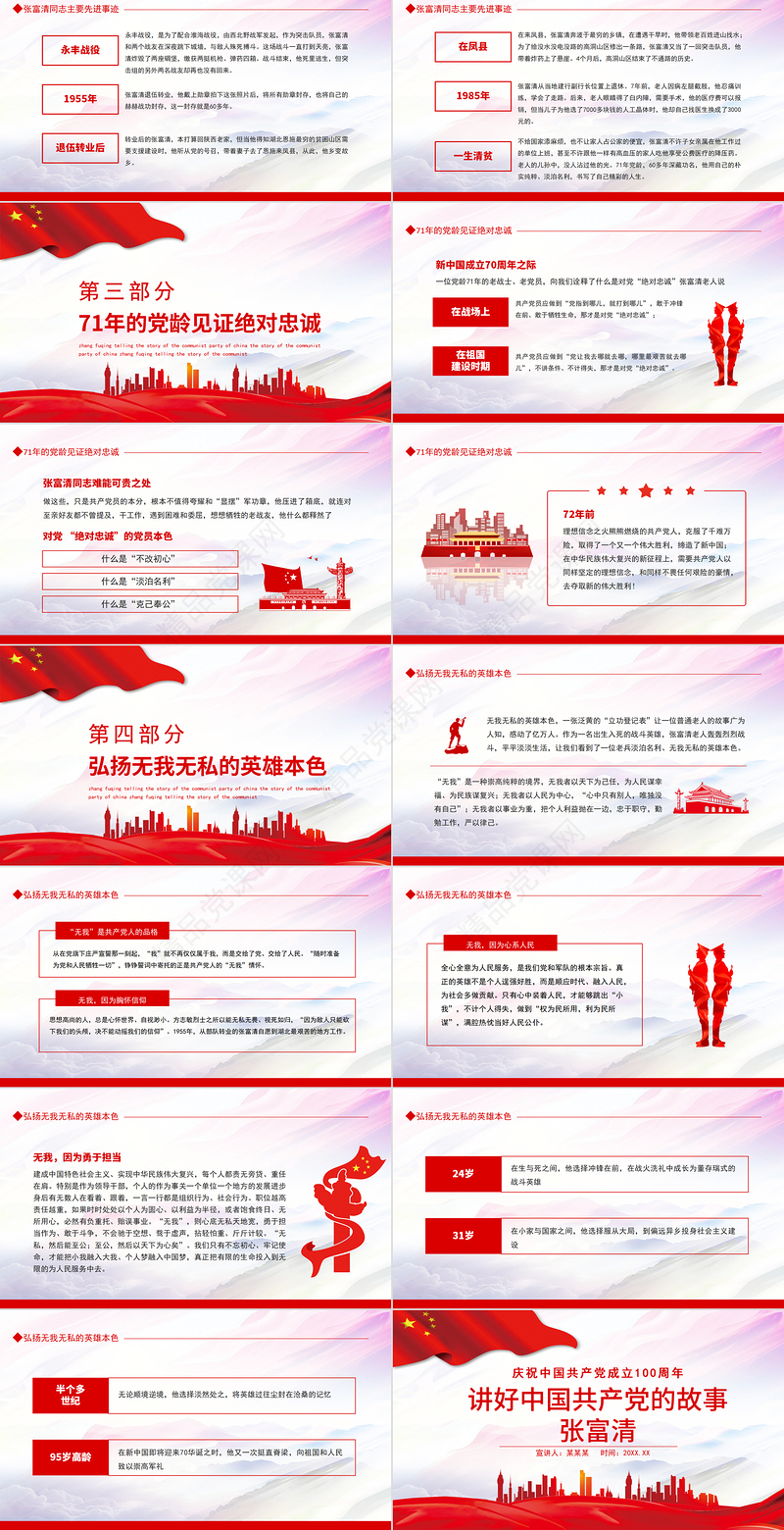 讲好中国共产党的故事之张富清PPT庆祝中国共产党成立100周年专题系列党课课件模板