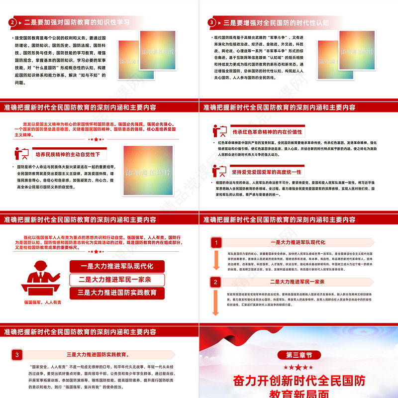 加强和改进新时代全民国防教育PPT红色大气强化全民国防教育筑牢强国复兴支撑专题辅导宣传课件
