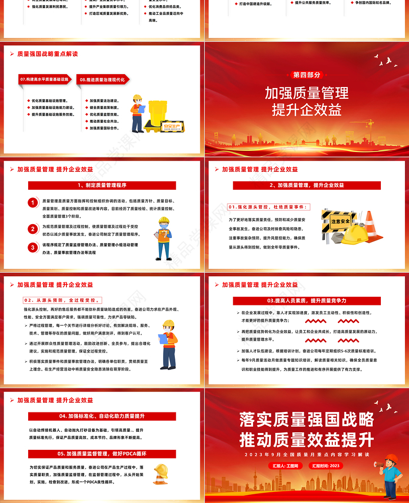 2023落实质量强国战略推动质量效益提升PPT优质党政风9月全国质量月重点内容学习解读课件模板下载