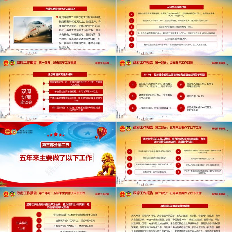 党课培训2018聚焦两会解读全文两会报告党建党政PPT模板