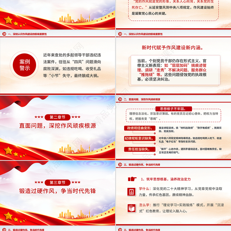 红色大气弘扬优良作风锻造新时代党员队伍PPT党员思想教育课件