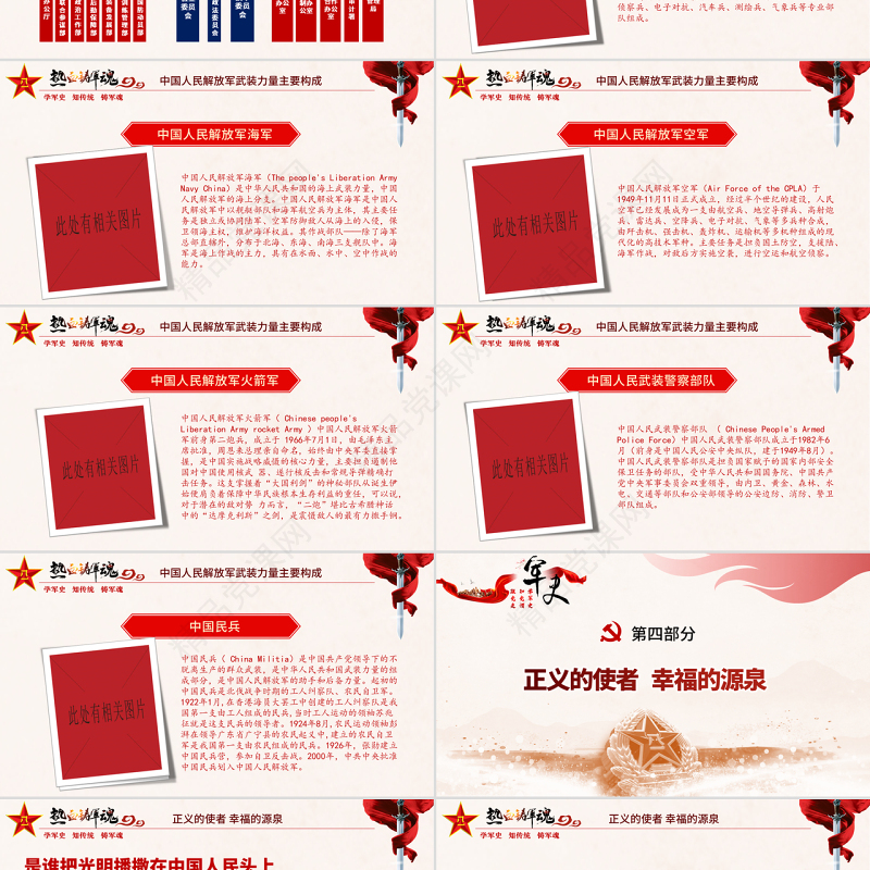 原创精细解读建军节中国人民解放军军史ppt模板-版权可商用