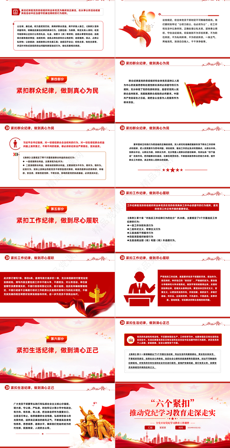 2024“六个紧扣”推动党纪学习教育走深走实PPT精美创意党员干部学习教育党课下载