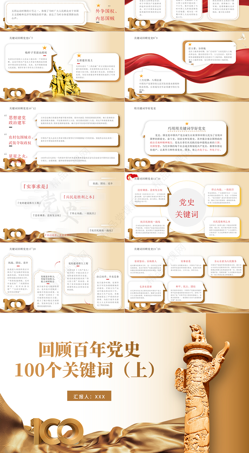 建党100周年回顾百年党史100个关键词PPT模板（上）