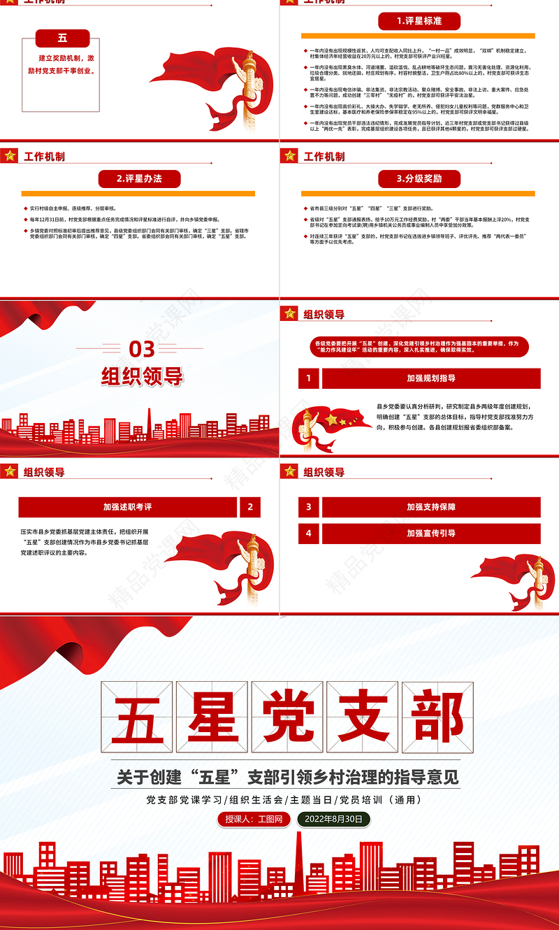 2022五星党支部PPT红色简洁关于创建“五星”支部引领乡村治理的指导意见专题党课课件