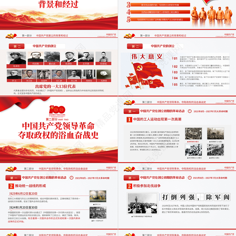 2021从开天辟地到百年风华庆祝建党100周年专题党课PPT模板