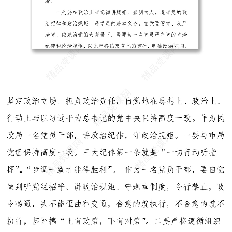 严以律己严守政治纪律做明白人发言稿