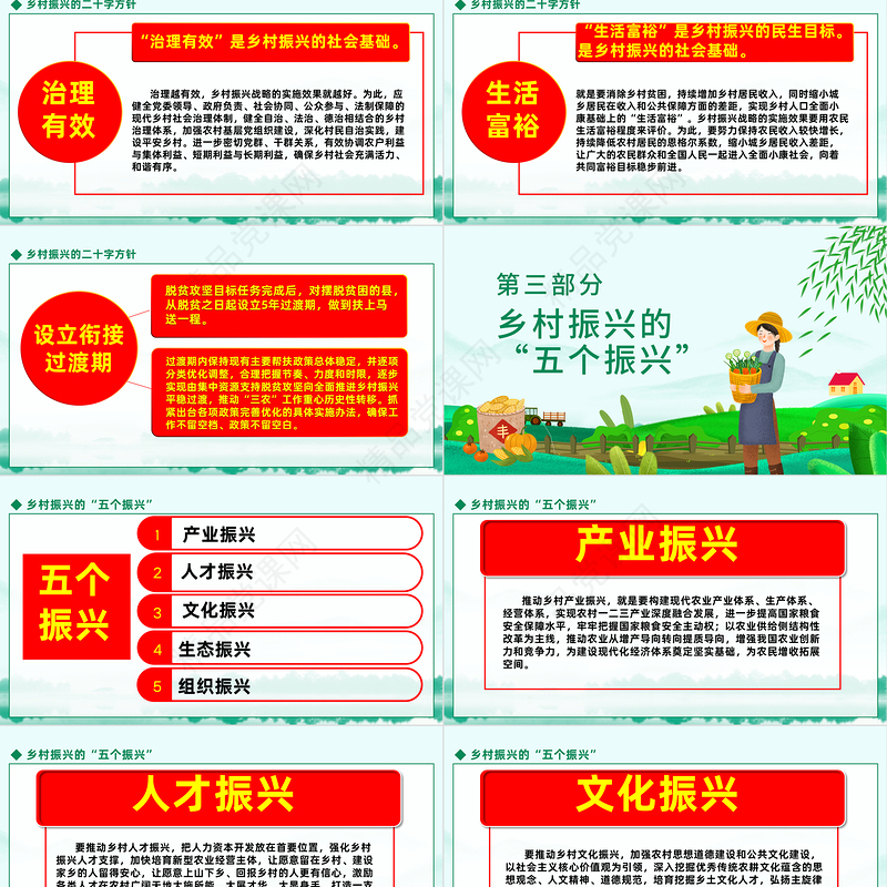 党建引领乡村振兴PPT中国风实施乡村振兴战略建设美丽新农村课件模板