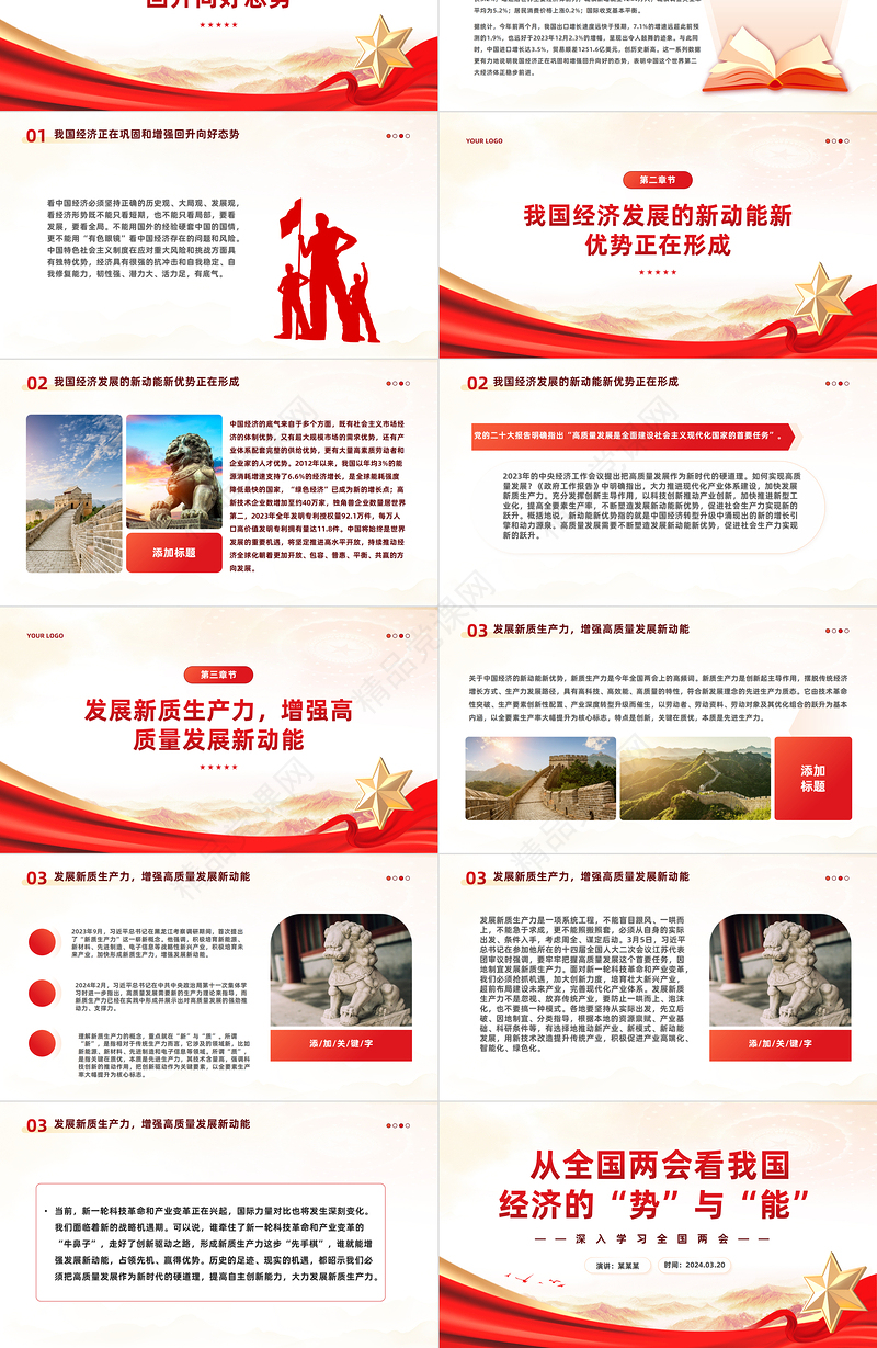 2024从全国两会看我国经济的“势”与“能”PPT红色简洁深入学习全国两会模板课件