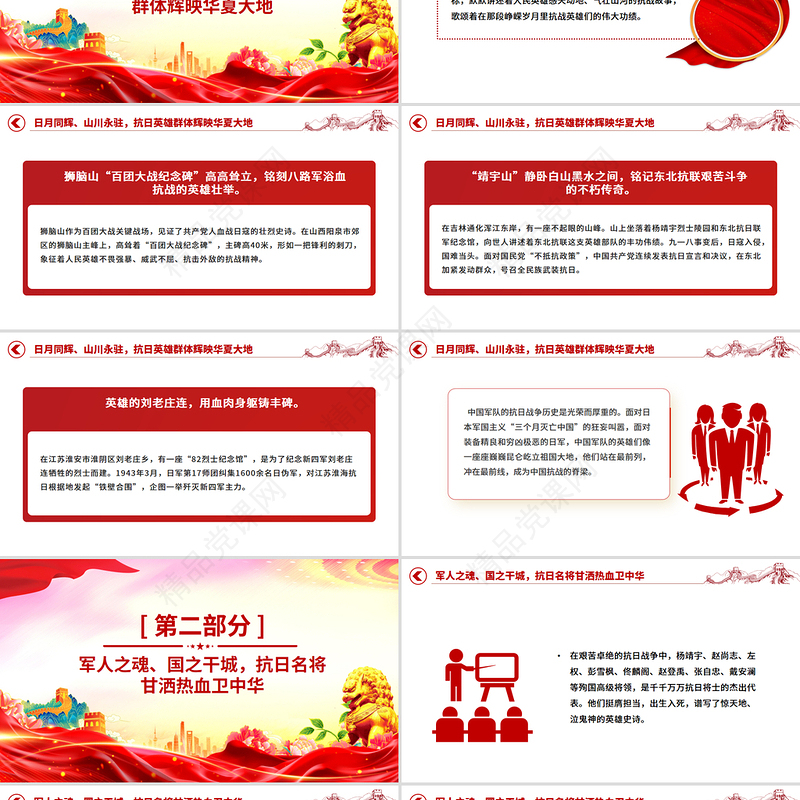 党政风重温抗日英雄故事PPT纪念抗日战争胜利80周年党课课件