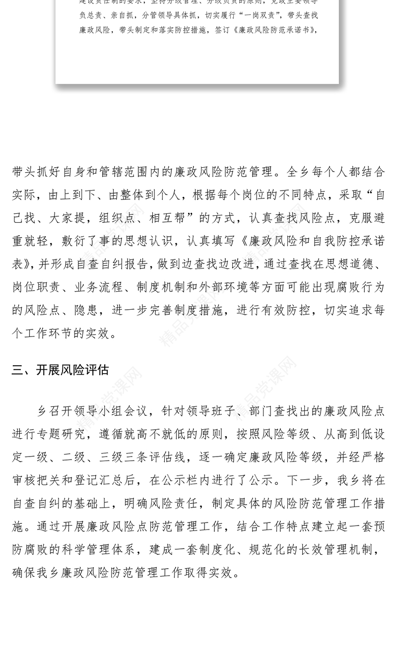 廉政风险点排查工作报告（乡镇）