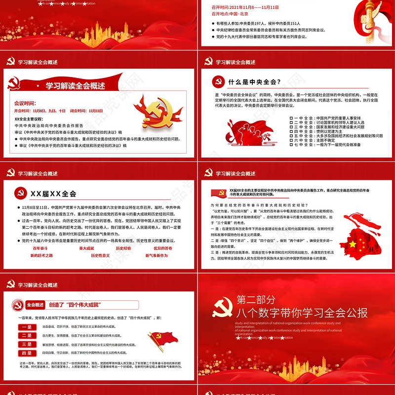 十九届六中全会精神PPT深入贯彻党的百年奋斗的伟大成就历史经验重要党课课件模板