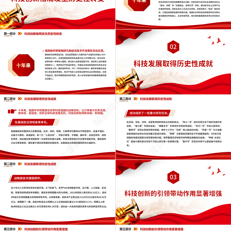 十年来我国科技发展取得新的历史性成就PPT优质党建风党员干部深入学习非凡十年之科技发展专题党政党建课件