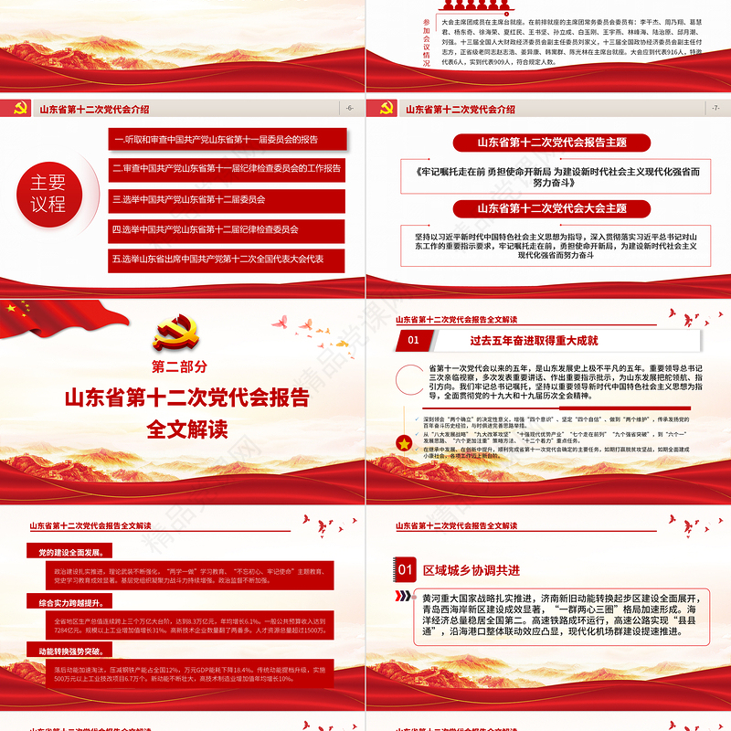 党政风党建风中国共产党山东省第十二次代表大会专题党课PPT模板