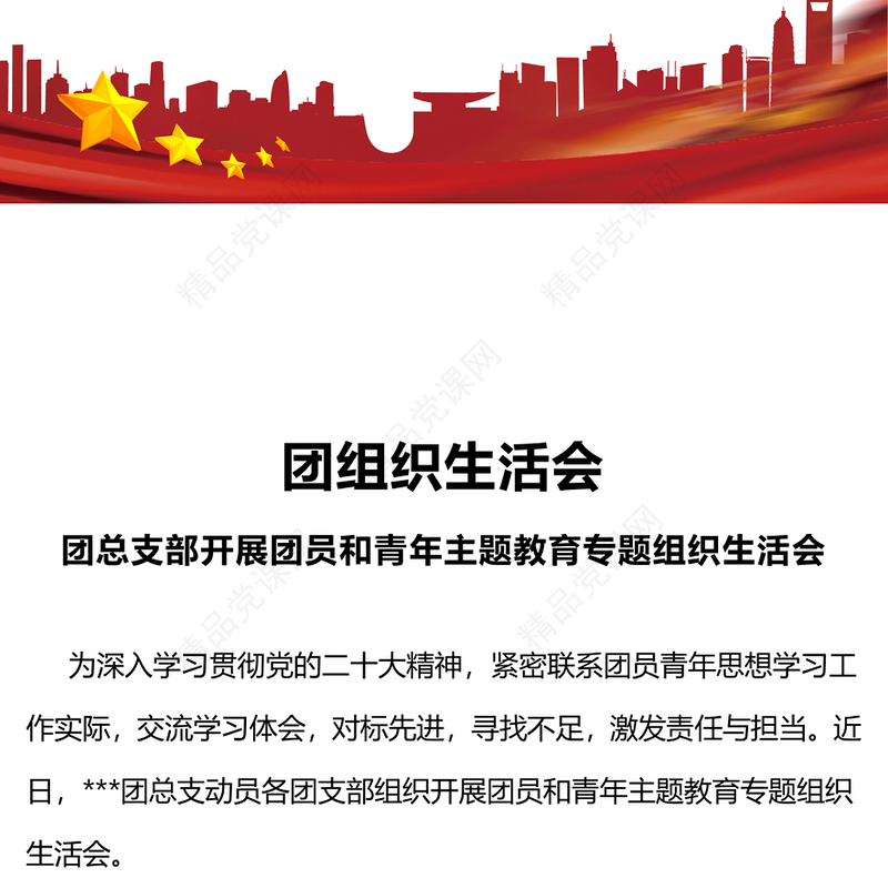 学习主题教育激发责任与担当PPT大气实用团支部组织生活会模(讲稿)