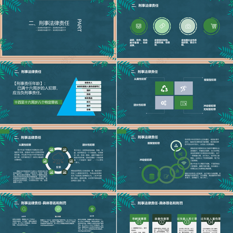 绿色黑板风中学普法宣传教育法制教育PPT模板