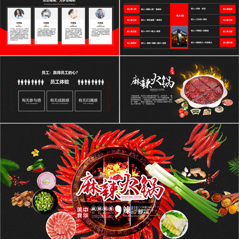 原创重庆麻辣火锅餐饮美食火锅配料ppt模板-版权可商用