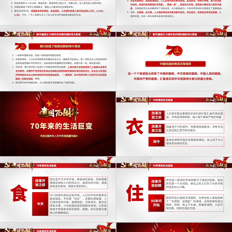 原创2019国庆庆祝建国70周年光辉历程爱国教育PPT模板我和我的祖国主题课件-含讲稿