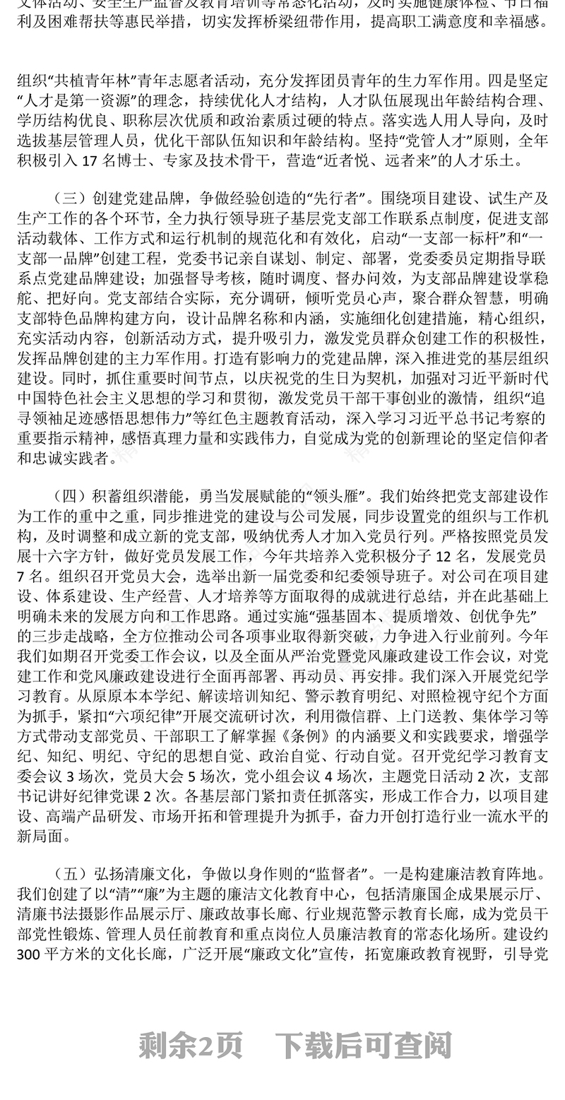 2024年基层党组织书记抓基层党建工作述职报告模板 (2)