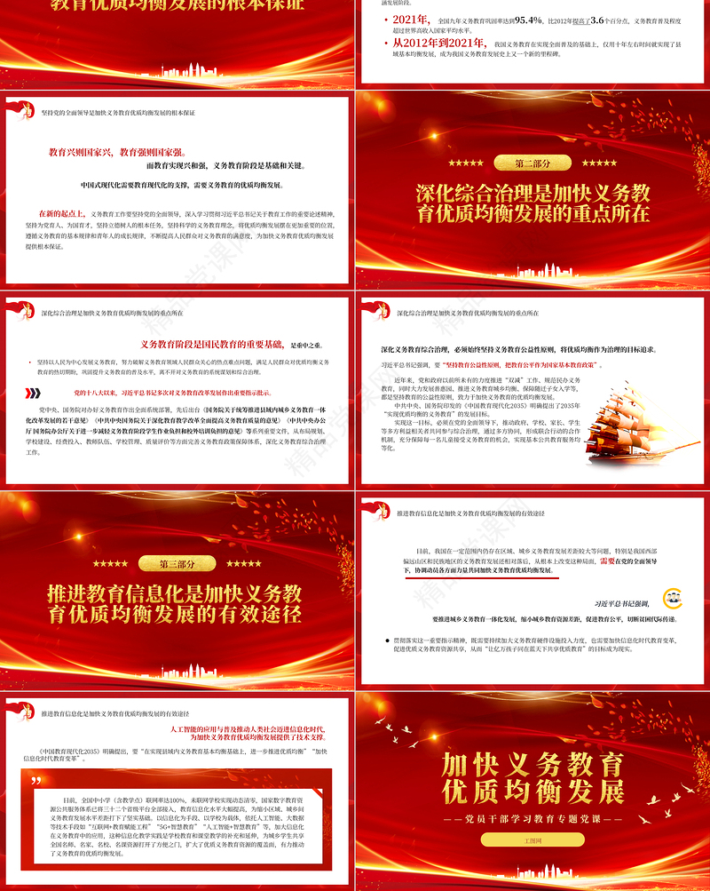 2023加快义务教育优质均衡发展PPT大气精美风党员干部学习教育专题党课课件