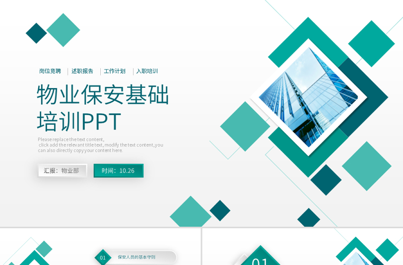 原创物业保安入职培训基础培训PPT模板