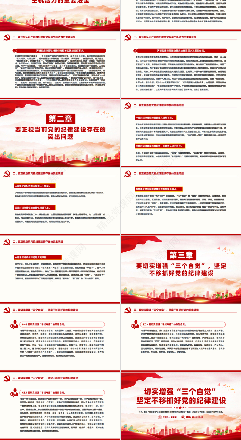 红色精美切实增强“三个自觉”坚定不移抓好党的纪律建设PPT课件
