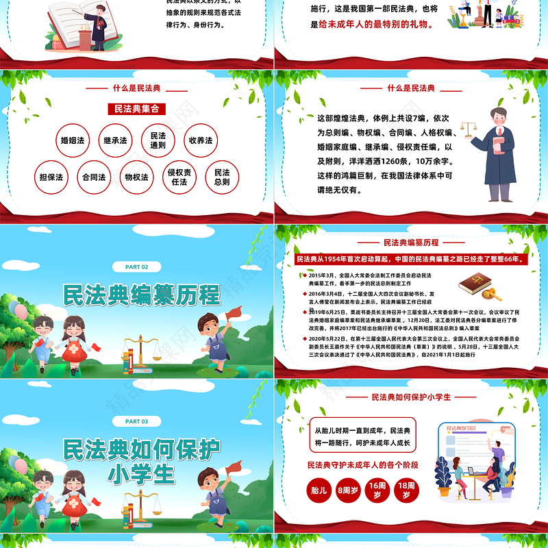 2024学习民法典做遵纪守法小学生PPT精美卡通民法典小学生宣讲课件下载