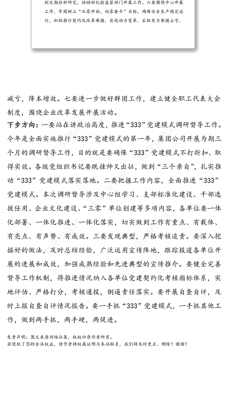 “333”党建模式自查报告（存在问题、整改措施）