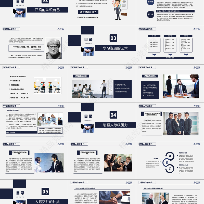 蓝色商务之人际交往技巧员工入职培训动态PPT模板