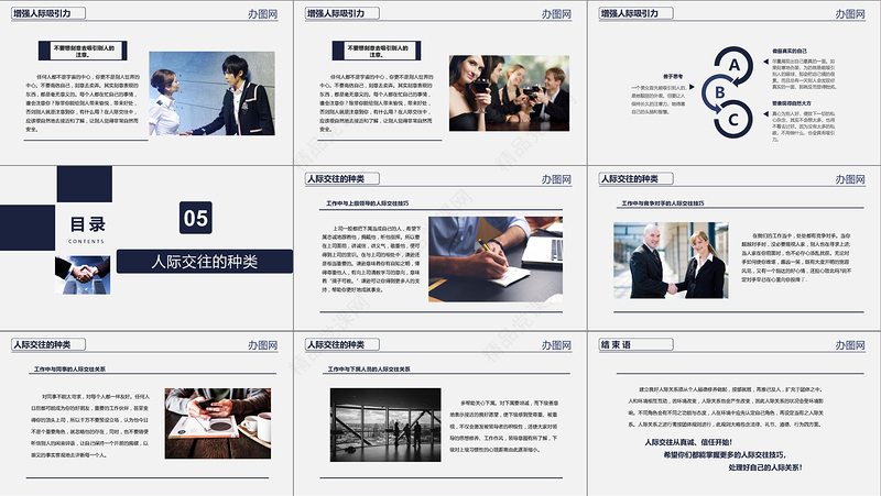 蓝色商务之人际交往技巧员工入职培训动态PPT模板