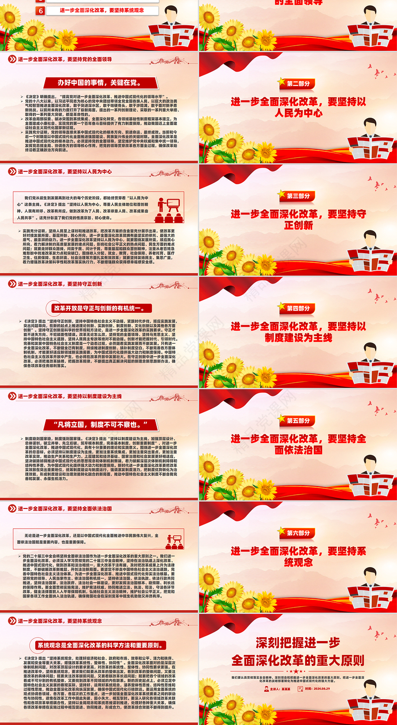 深刻领会和把握进一步全面深化改革的重大原则PPT党建风学习教育党课课件