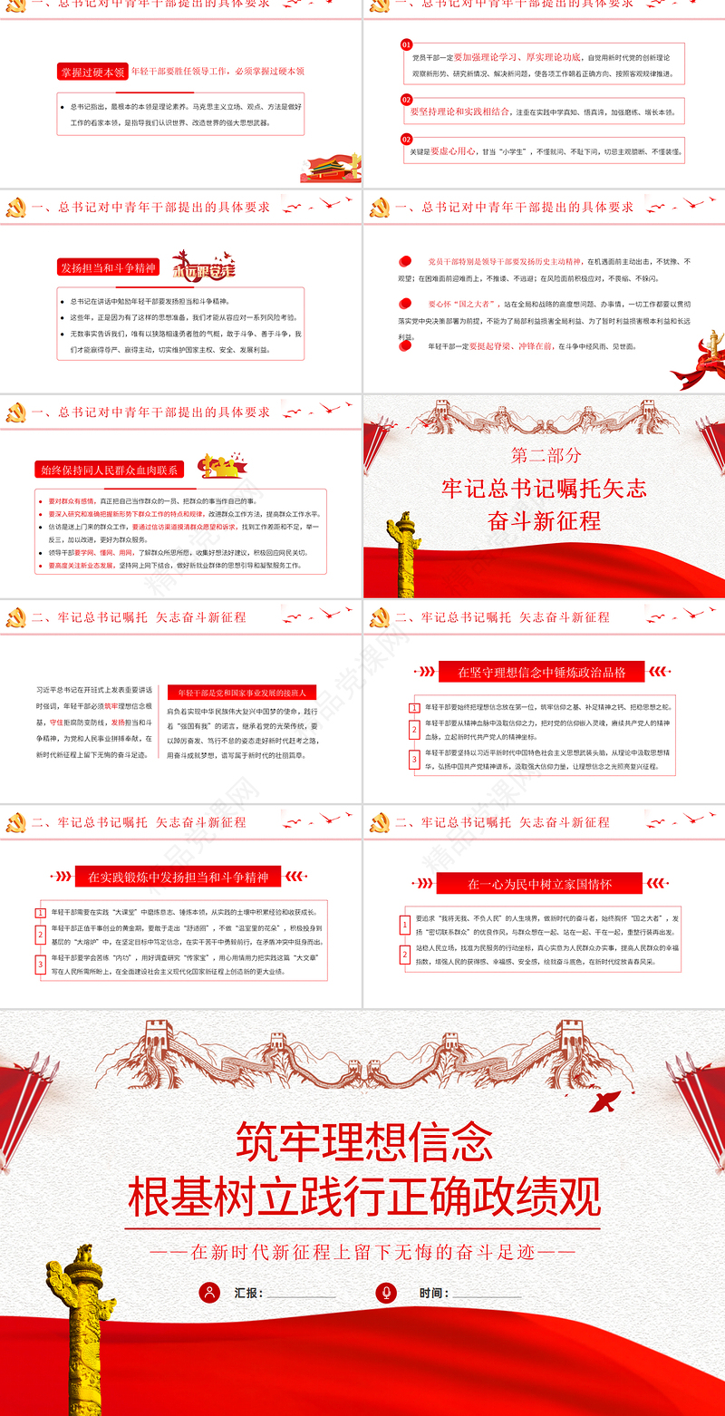 筑牢理想信念根基树立践行正确政绩观PPT红色党政风2022年中青年干部专题微党课课件模板