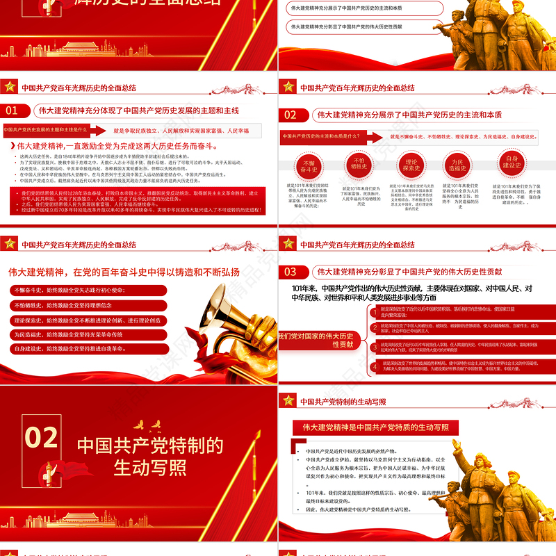 弘扬建党精神PPT红色大气风庆祝中国共产党成立101周年党史学习教育专题课件模板