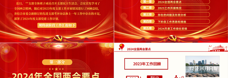 优质简约2024年3月民主生活会PPT党政风优质党支部党建工作汇报课件模板