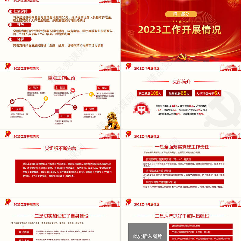 优质简约2024年3月民主生活会PPT党政风优质党支部党建工作汇报课件模板