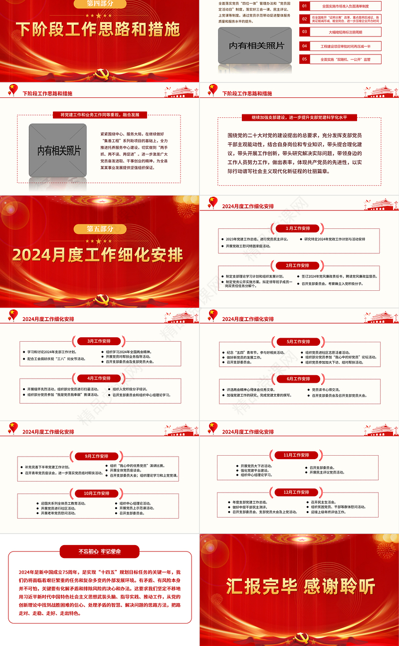 优质简约2024年3月民主生活会PPT党政风优质党支部党建工作汇报课件模板