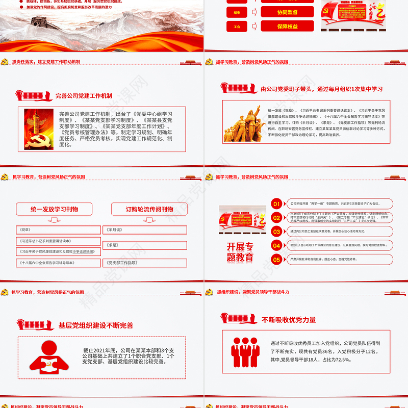 2021党支部党员大会PPT红色大气基层党组织党务工作总结问题分析及工作计划党课模板