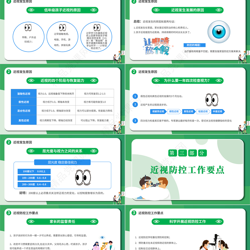近视防控PPT卡通风中小学生市里保护主题教育班会课件模板