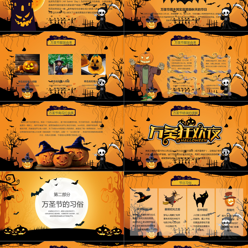 卡通创意风疯狂万圣节介绍PPT模板