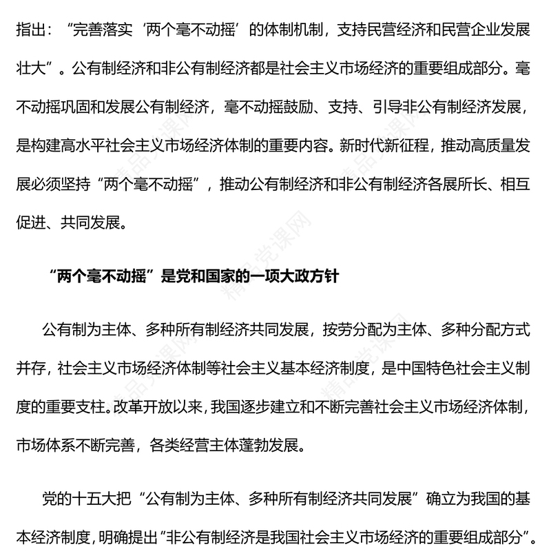 始终坚持两个毫不动摇PPT党政风构建高水平社会主义市场经济体制专题党课(讲稿)