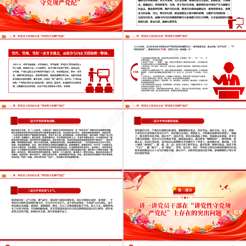 简洁时尚讲党性守党规严党纪PPT党员干部廉政党课下载