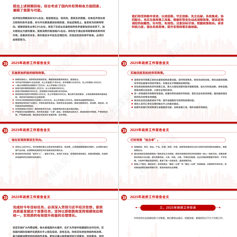 红色精美2025政府工作报告全文PPT党政风聚焦两会关注民生主题党课课件