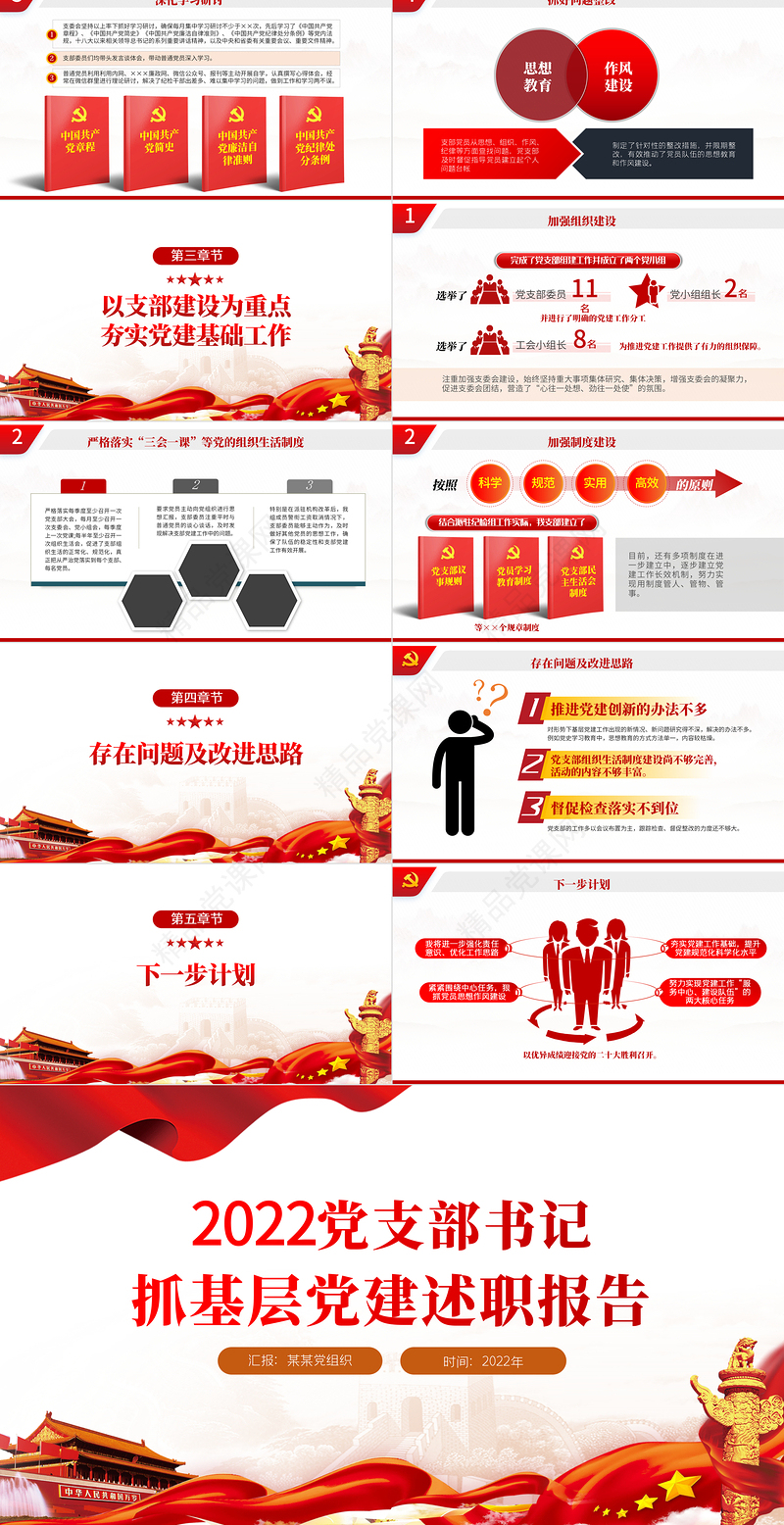 党支部书记抓基层党建述职报告PPT党政风基层党组织党支部书记党员干部党建工作述职报告专题党课课件