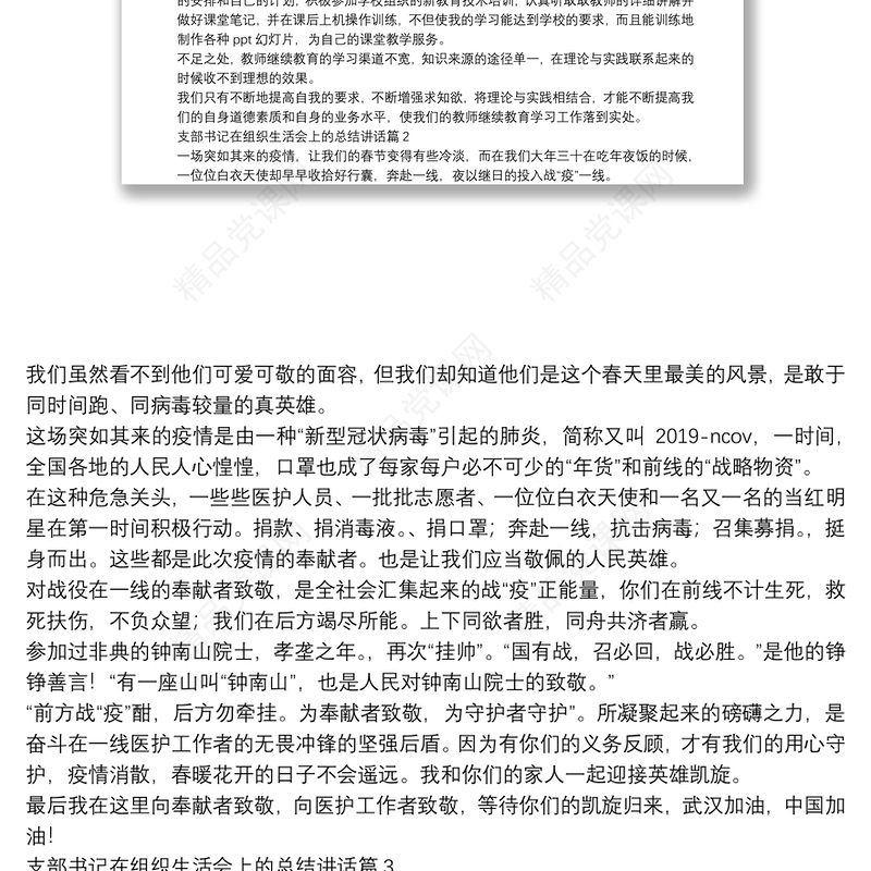 支部书记在组织生活会上的总结讲话3篇