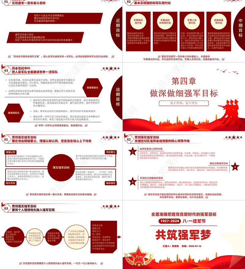 2024建军97周年PPT红色党政风共筑强军梦全面准确把握党在新时代的强军目标党课课件