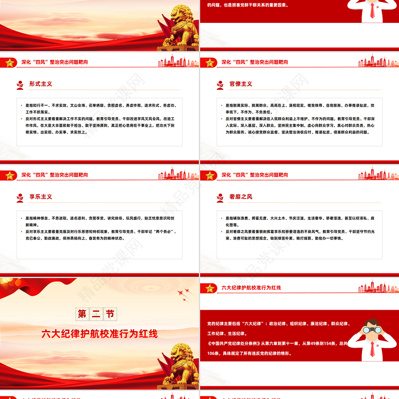 四风六纪八规PPT红色精美党的作风建设党课课件