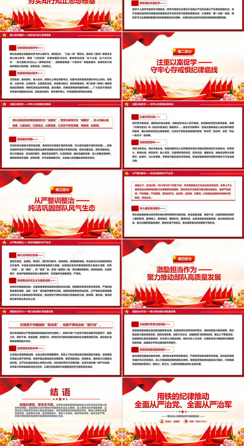 党政精美风用铁的纪律推动全面从严治党、全面从严治军PPT深入开展党纪学习教育综述