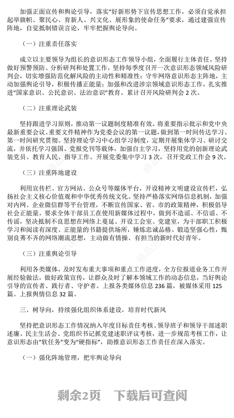 2024年意识形态工作总结模板