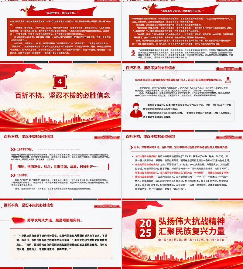 简洁大气全民族抗战爆发88周年纪念日PPT弘扬伟大抗战精神汇聚民族复兴力量课件
